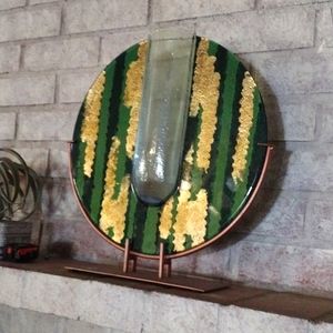 Glass vase w/metal stand.  15" in diameter.